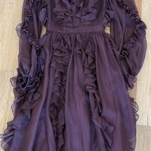 Mac Duggal Purple Ruffle Midi Dress
